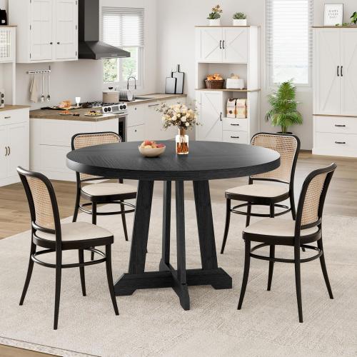 Garvee 47 Inch Round Dining Table for 4-6 People, Wood Kitchen Table, Black