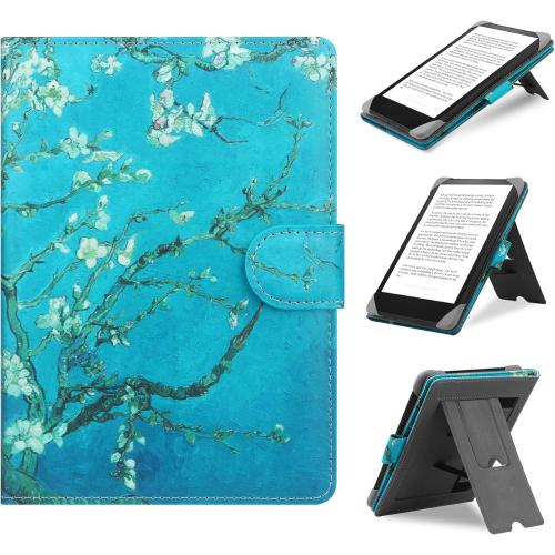 HoYiXi Universal Case Compatible with 6.8-7 Kobo/Pocketbook/TolinoKindle Paperwhite/Kobo Clara HD/Kobo Clara 2E Leather Stand Cover for 6-6.8'' E-Book eReader,Flower