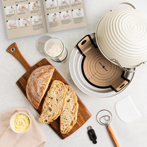 Nordic Ware Simply Sourdough™ Complete Bread Baking Kit BAKING PAN INCLUDED, Dual use Banneton lid, 22pg Guide book w/Recipes, Danish Whisk, Starter Jar, Cutter, Lifting Mat, Scraper, Cotton Liner