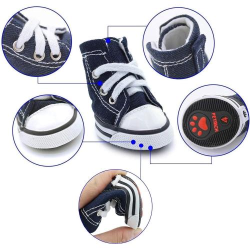 Pet Dog Shoes, Puppy Canvas Sport Shoes Sneaker Boots, Non Slip Causal Shoes Dog & Cat Paw Protective Cover for Outdoor Walking, Sports and Hot Pavement, 4pcs