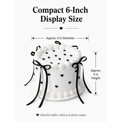 USED ‼️ 6 Inch Black Bow Fake Cake, White Round Artificial Cake Decor Black Bow-round