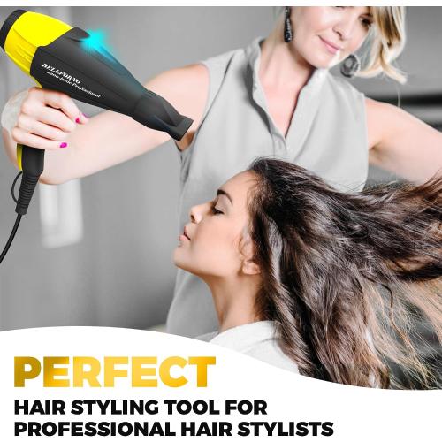 High-Power 2200W Ionic Hair Dryer - Fast-Drying, Constant Temperature Technology, AC Motor - Ideal for Curly Hair Care, Suitable for All Hair Types - HairDryer for Both Women and Men Black/Yellow