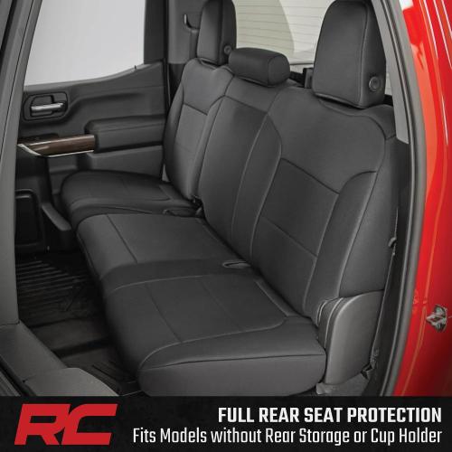 Rough Country Neoprene Seat Covers for Chevy Silverado & GMC Sierra 1500 (2019-2026) w/No Rear Seat Storage or Cup Holder - Waterproof & UV Resistant, Foam Padded, Front & Rear Row Cover Set