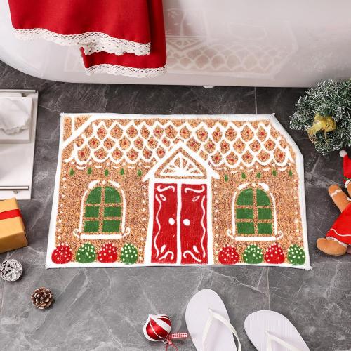 Christmas Gingerbread House Bath Mat Christmas Bathroom Floor Rugs 23.6 x 15.7 Inches Cute Winter Tufted Non Slip Mat Soft Absorbent Cute Bathtub Rug Xmas Bath Decor