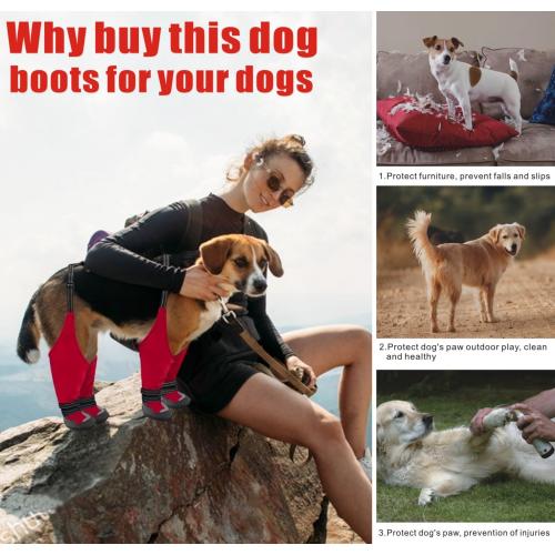 Idepet Dog Suspender Boots, Tall Dog Boots Anti-Slip & Fall Waterproof Shoes Leggings, Adjustable Suspender Boots for Winter Snow Rain Hiking Paws Protector (Red, 7)
