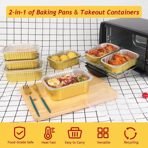 LNYZQUS 1LB Small Aluminum Foil Pans with PP Lids, for Freezer to Oven