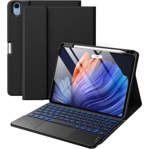 Harvopu Compatible with iPad Air 11 Inch & Air 5th/ Air 4th Generation Case with Keyboard - Multi-Touch Trackpad, 7-Color Backlit, Detachable Folio Keyboard Cover for Air 11-inch M4/M3/M2 (Black)