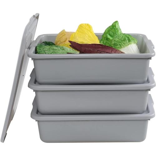 Wekioger 3 Pack Bus Tubs Commercial, 13 L Meat Tubs with Lids, Silver Grey