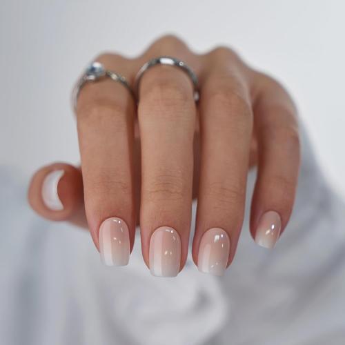 BTArtbox Square Ombre Press On Nails -Soft Gel Press On Nails Short with Nail Glue, 16 Sizes - 32 Reusable Fake Nails Kit, Vanilla Cream