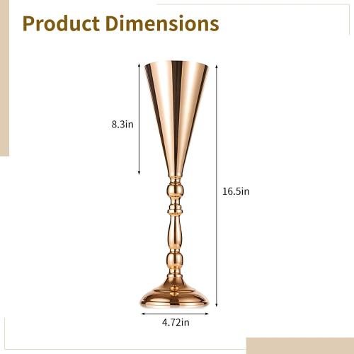 6 Pcs Trumpet Vases, Tall Gold Vases for Centerpieces, 16.5 Inch Gold Flower Vase, Ideal for Wedding, Party, Anniversary, Birthday Table Decor
