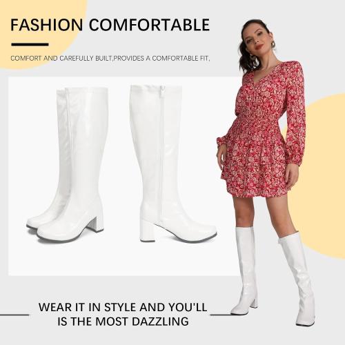 Heiyom Women's Gogo Boots Chunky Heel Knee High Boots SIZE 40