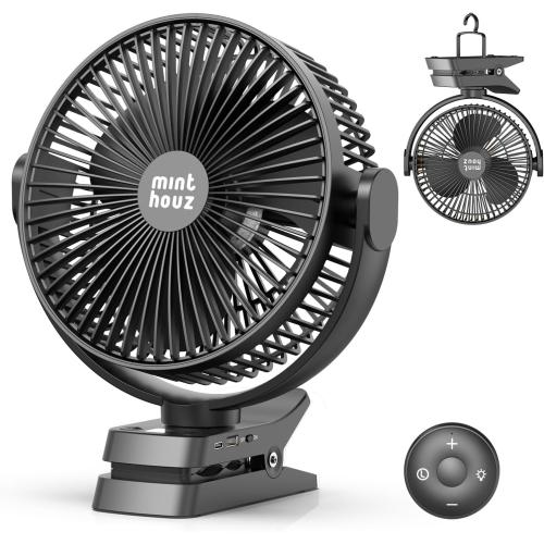 Minthouz 8'' portable Clip on Fan Rechargeable, 12000mAh USB Desk Fan,Black