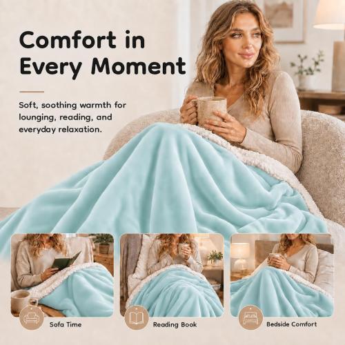 Heated Throw Blanket 50 x 60, Fast Heating Electric Blanket, Dual-Sided Flannel Sherpa, 4 Heat Settings, 3 Hour Auto Off, Machine Washable, Mint Green