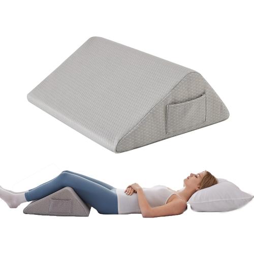 Bedluxe Knee Wedge Pillow, Memory Foam Leg Pillow Knee Pillow for Back Sleeping, Wedge Pillows for Legs Post Surgery, Triangle Pillow for Knee Support, Leg Elevation, Knees Hip Back Pain Relief, Grey