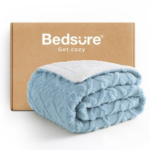 Bedsure Fleece Throw Blanket, Jacquard Cable Pattern, Double-Sided Plush & Fluffy, Reversible Cozy Warm for Couch, Blue,
