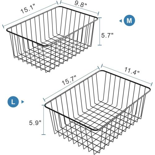 iSPECLE Freezer Organizer Bins - 6 Pack Stand Up Freezer Organizers for 16 Cu.Ft Upright Freezer, Storage Baskets for Meat & Veggies, Prevents Items Falling, Slide-Out Access, 3 Large 3 Medium, Black