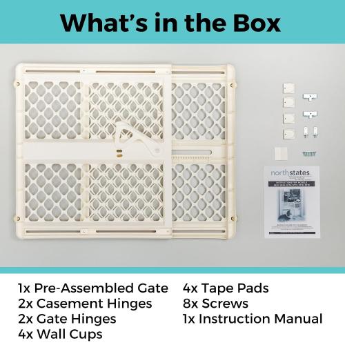 White Toddleroo by North States - Supergate Ergo Baby Gate: Plastic Baby Gate for Stairs & Doorways - Adjustable Indoor Safety Gate - Made in USA - 26 to 42 Inches Wide - 26 Inches Tall - White