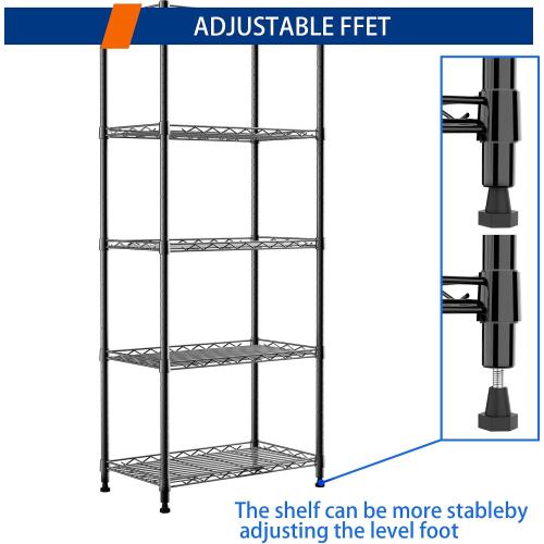 BLACK REGILLER 5-Wire Shelving Metal Storage Rack Adjustable Shelves,Standing Storage Shelf Units for Laundry Bathroom Kitchen Pantry Closet(Black,11.8 D x 21.2 W x 53.5 H)