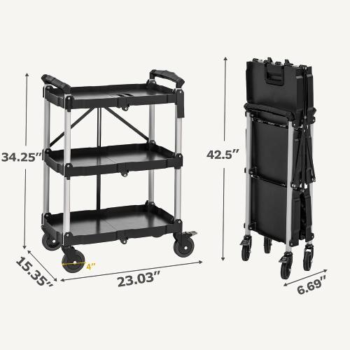 DWVO 350 LBS Foldable Folding Utility Cart on Wheels, Foldable Service Collapsible Utility Carts with Wheels, Collapsible Rolling Cart with Locking for Garage Home Restaurant
