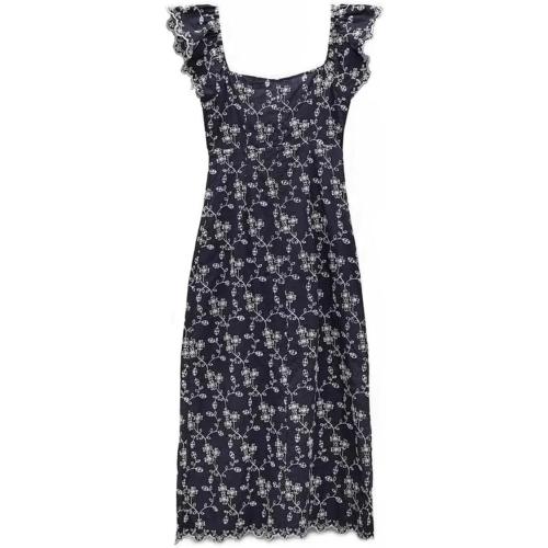 Size M Women's Square Neck Floral Print Vintage Ruffle Dress