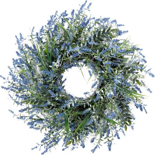 26'' Large Lavender & Eucalyptus Wreath for Front Door - Artificial Eucalyptus Leaves Greenery Outdoor Wreath for Wedding Farmhouse Porch Wall Room Home Decor (Blue)