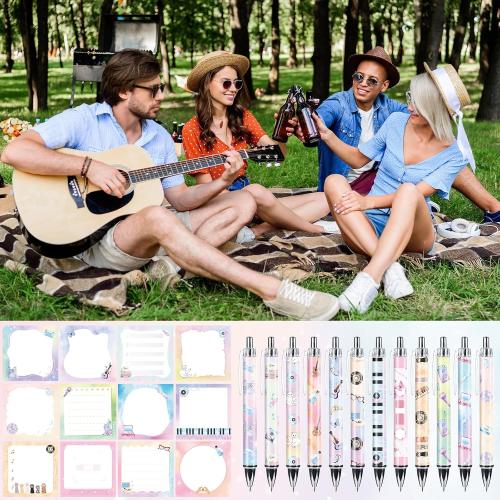 24 Pcs Music Party Favors Set Includes Music Note Sticky Notes and Music Pens Singer Sticky Note Singer Birthday Gifts Memo Notes Pads Ballpoint Pens for Musical School Student Teacher Supplies