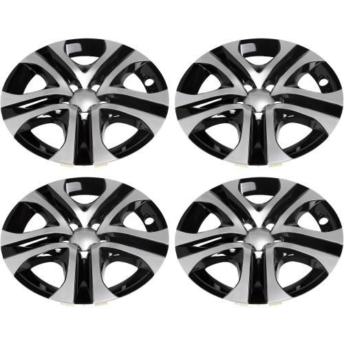 ECOTRIC 17 Hubcaps Wheel Covers Wheel Skins Compatible with 2013-2018 Toyota RAV4 LE, R17 Wheel Rim Cover, 5 Spoke, Silver/Black Plastic - Set of 4