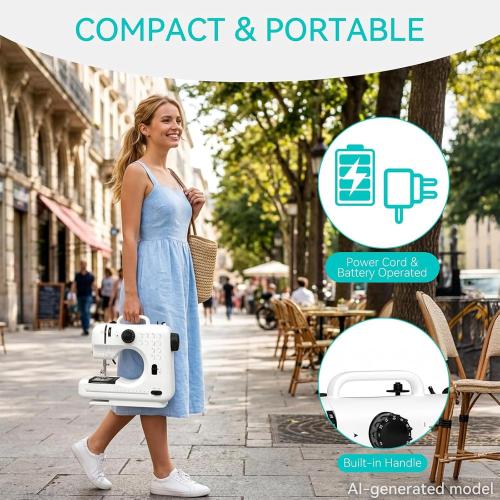Mini Sewing Machine for Beginners, Portable with Dual Speed, 12 Stitches, Foot Pedal and Accessories Kit for Home Quick Repairs DIY Crafts & Gift, Black