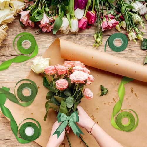 1-1/2 in Green Single‑Faced Satin Ribbons for Crafts Gift Wrapping, 6 Rolls