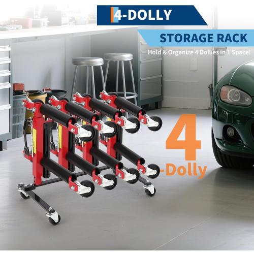 Heavy Duty Car Dolly Storage Rack, 4 Wheel Dolly Holder with 360° Swivel Casters, Universal Jack Stand Organizer for Garage, Workshop, and Auto Repair Space Saving