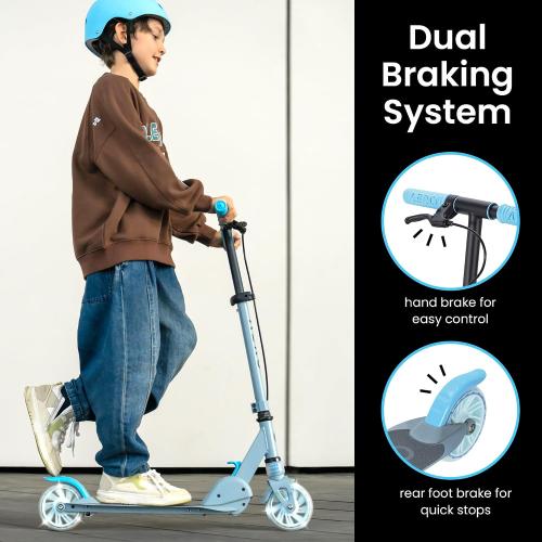 Aero Scooter for Kids 5-8 | Dynamic Lights, Hand Brake & Shock Absorption | Boys Girls 2 Wheels Kick Scooter | Foldable & Height Adjustable