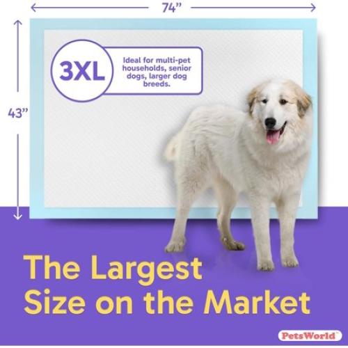 PETSWORLD Premium Extra Large Dog Pee Pads (43 x 74) – Jumbo Puppy Training & Incontinence Pads for Large Dogs & Multi-Pet Homes – Leak-Proof, Odor Control, 5-Layer Absorbency