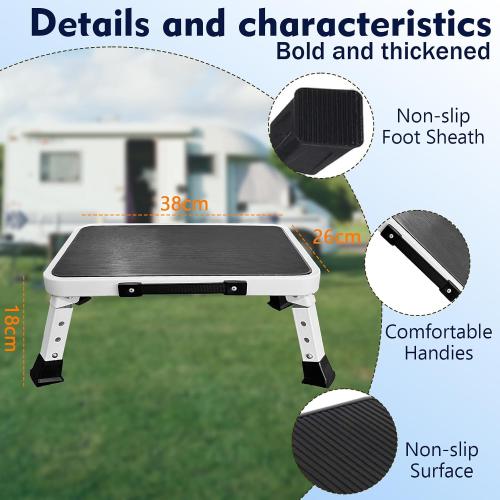 RV Step Stool Foldable Adjustable Step Ladder Sturdy Metal Stable Step Stool with a Non-Slip Platform Supports up to 500 lb with Non-Slip Rubber Feet
