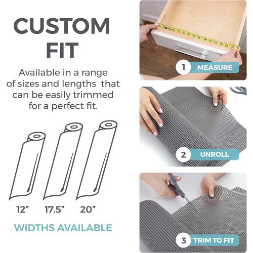 HOME GENIE Shelf Drawer and Cabinet Liner, Durable with Strong Grip, 17.5 IN x 20 FT, Non Adhesive Liners Protect Kitchen Cabinets and Cupboard, Pantry, Bathroom Drawers and Shelves, Desks, Slate Gray