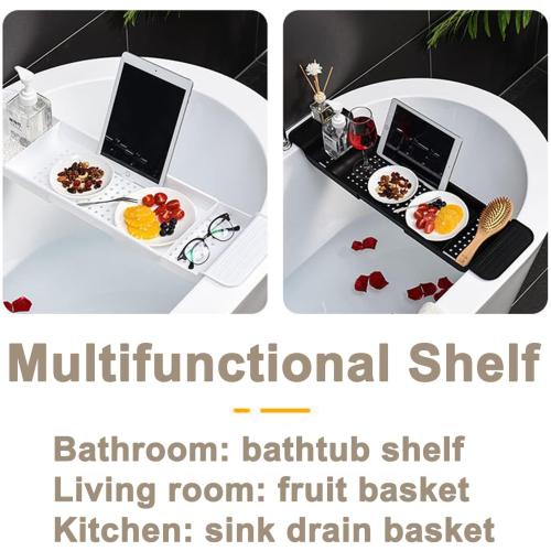 Expandable Drain Bath Shelf Caddy Tray, Multifunctional Plastic Bathtub Tray Bathroom Organizer Simple Stylish Bathtub Storage Rack for Candle Towel, Book, Wine, Phone, Shower (Grey - 1pcs)