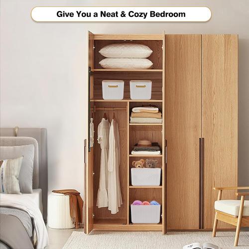 Ohmlove 4 Pack Storage Bins with Bamboo Lids,Stackable Box for Organization