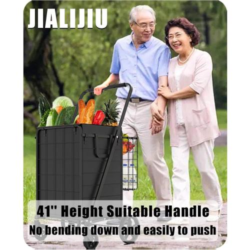 Heavy Duty Folding Shopping Cart for Groceries, Jumbo Grocery Carts with 360° Swivel Wheels, Waterproof Bag, Portable Utility Trolley for Daily, Laundry, Holds Up to 320 LBS