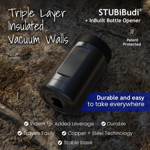 OAKMANN Stainless Steel Beer Cooler With Bottle Opener, Vacuum Insulated Can Cooler 12 oz for Bottles Cans, 4-in-1 Universal Insulator Coozy for Bottles Cans, Best Beer Gifts for Men (Black)