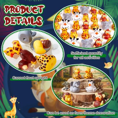 Deekin 24 Pcs Jungle Safari Animal Rubber Ducks 2 Inch Party Favors
