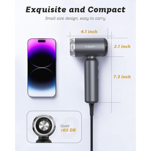 Dual Voltage Hair Dryer, High-Speed Ionic Blow Dryer for Fast Drying, Travel Compact Hair Blow Dryer with Magnetic Curly Diffuser for Home, Portable Hairdryer International 100-240V
