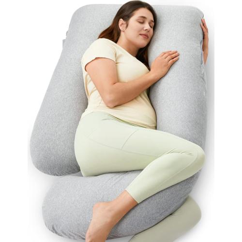 Momcozy U Shaped Pregnancy Pillows with Cotton Removable Cover, 57 Inch Full Body Pillow Maternity Support, Must Have for Pregnant Women