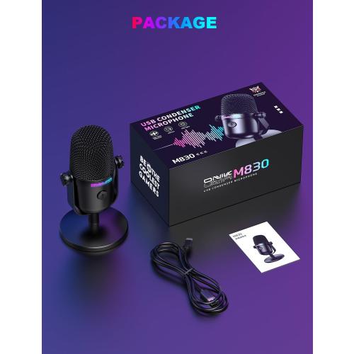 Gaming Microphone with Noise Cancellation & Mute Button, USB Condenser Mic for Streaming/Recording, Ultra-Compact Design, Compatible with PC/Mac/PS4/PS5, Podcast/YouTube/Twitch/Discord (Black)