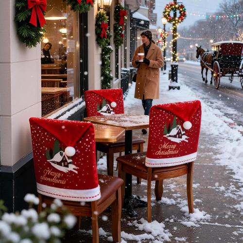 homyfort Christmas Chair Covers Set of  Removable Washable Chair Back Covers for Dining Chairs, Holiday Party Decor for Families & Hosts