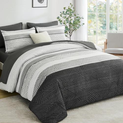 Black and Grey Comforter Set Queen Size 7 Piece Bed in a Bag