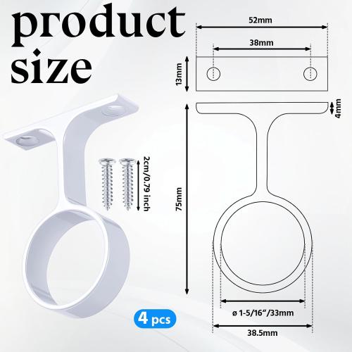 LEIFIDE 4 Pcs 1 5/16 Inch Round Closet Rod Support Bracket,White