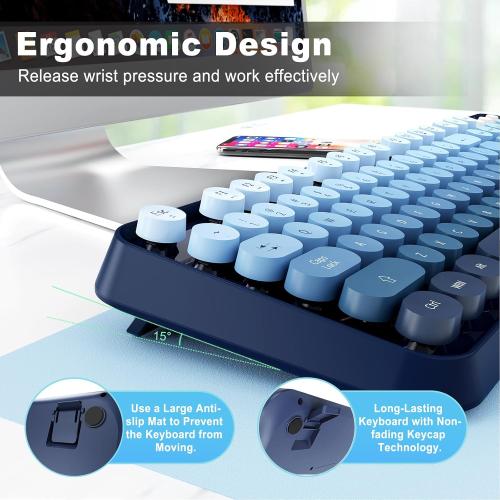 FOPETT Wireless Keyboard and Mouse Combo, 104 Keys Full-Sized 2.4 GHz Round Keycap Colorful Keyboards, USB Receiver Plug and Play, for Windows, Mac, PC, Laptop, Desktop (GradientBlue)