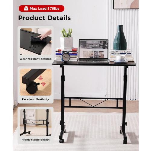 Standing Desk Adjustable Height, Mobile Stand Up Desks with Wheels Small Computer Desk Rolling Desk, Portable Laptop Desk Black Standing Table Sit Stand Home Office Desks 16x31.5 Height 27-43.5