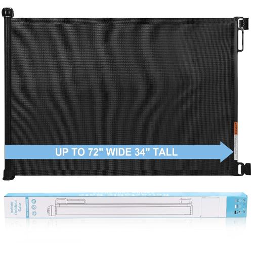 PRObebi Retractable Baby & Pet Gate - 34 Tall, Extends to 72 Wide, Mesh Gate for Doorways, Stairs, Hallways, Indoor/Outdoor (Black)