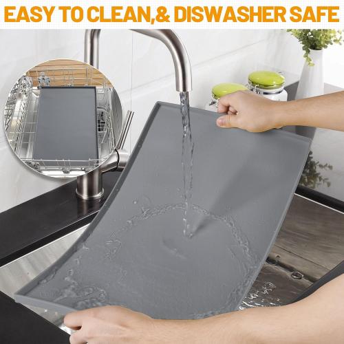 Hubulk Dog Feeding Mat,100% Waterproof Food Grade Silicone Pet Food and Water Bowl Placemat,Dishwasher, High Raised Edge to Prevent Spills,Nonslip Tray to Stop Messes on Floor (24x16x0.5, Grey)