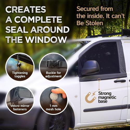 Living in a Bubble Magnetic Bug Screen for Front Doors (Pair), Universal Size for Sprinter, Metris, Ford Transit, and Other Vans & Cars - Car Living Essentials & Van Life Accessories